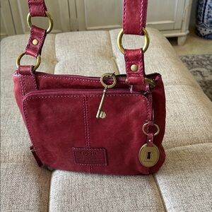 FOSSIL RYDER RED SATCHEL NEW AMERICA CLASSIC 1954 PEBBLED LEATHER CROSSBODY BAG